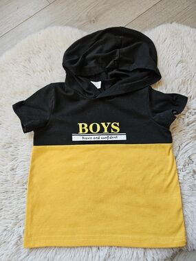 Boys Yellow & Black Colorblock Short Sleeve Hoodie Tee Size 12-18 Months🩷